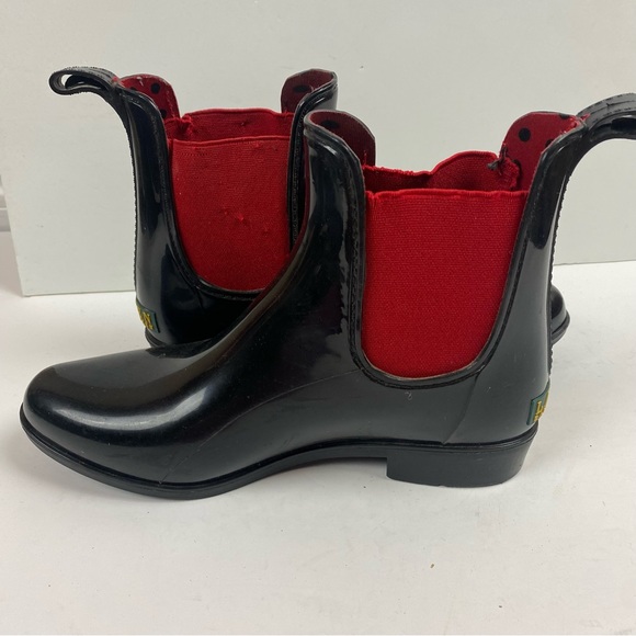 Ralph Lauren Black Red Tally Rubber Short Rain Boots Size 8 - Picture 11 of 14